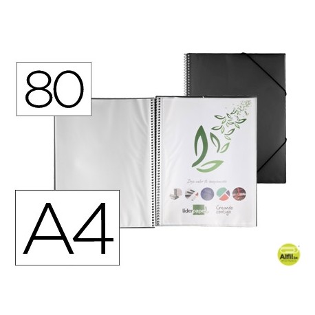CARPETA LIDERPAPEL ESCAPARATE CON ESPIRAL 80 FUNDAS POLIPROPILENO DIN A4 NEGRO