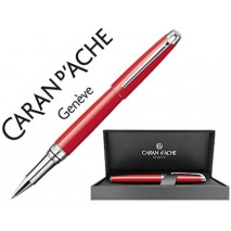 ROLLER CARAN D'ACHE LEMAN LACA CHINA ROJA ESCARLATA ADORNOS PLATEADOS RODIADOS CON ESTUCHE PUNTA MED