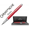 ROLLER CARAN D'ACHE LEMAN LACA CHINA ROJA ESCARLATA ADORNOS PLATEADOS RODIADOS CON ESTUCHE PUNTA MED