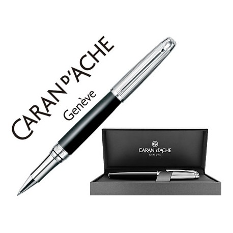 ROLLER CARAN D'ACHE LEMAN BICOLOR LACA CHINA NEGRA CAPUCHON Y ADORNOS PLATEADOS RODIADOS CON ESTUCHE