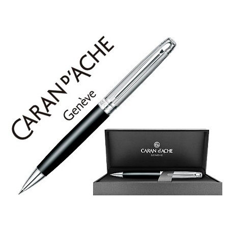 PORTAMINAS CARAN D'ACHE LEMAN BICOLOR 0,7 MM LACA CHINA NEGRA CAPUCHON Y ADORNOS PLATEADOS RODIADOS