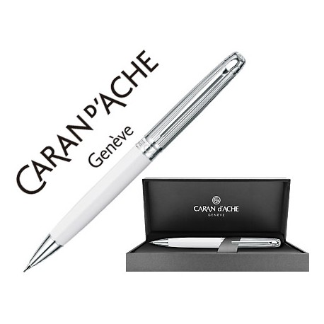 PORTAMINAS CARAN D'ACHE LEMAN BICOLOR 0,7 MM LACA CHINA BLANCA CAPUCHON Y ADORNOS PLATEADOS RODIADOS