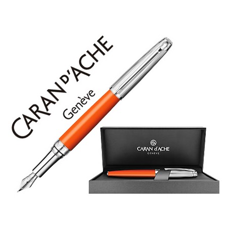 PLUMA CARAN D'ACHE LEMAN BICOLOR LACA CHINA AZAFRAN CAPUCHON Y ADORNOS PLATEADOS RODIADOS PLUMIN ORO
