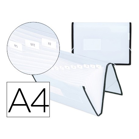CARPETA LIDERPAPEL CLASIFICADORA FUELLE POLIPROPILENO DIN A4 TRANSPARECON RIBETE NEGRO 13 DEPARTAMEN