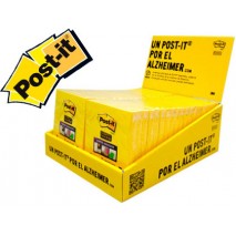 BLOC DE NOTAS ADHESIVAS QUITA Y PON POST-IT SUPER STICKY 76 X 76 MM AMARILLO ULTRA CAMPAÑA ALZHEIMER