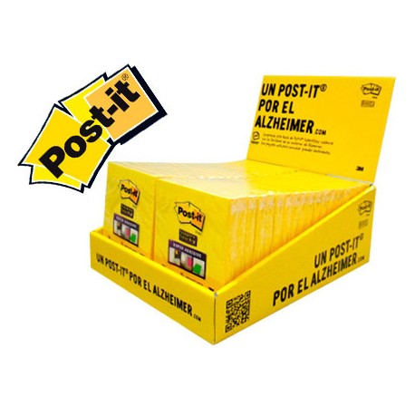 BLOC DE NOTAS ADHESIVAS QUITA Y PON POST-IT SUPER STICKY 76 X 76 MM AMARILLO ULTRA CAMPAÑA ALZHEIMER