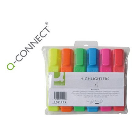 ROTULADOR Q-CONNECT FLUORESCENTE PUNTA BISELADA ESTUCHE DE 6 COLORES
