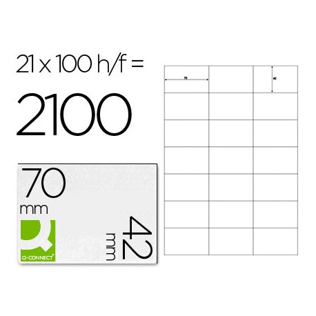 ETIQUETA ADHESIVA Q-CONNECT KF10648 TAMAÑO 70X42 MM FOTOCOPIADORA LASER INK-JET CAJA CON 100 DIN A4