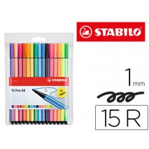 ROTULADOR STABILO ACUARELABLE PEN 68 ESTUCHE DE 10 COLORES ESTANDAR + 5 COLORES NEON