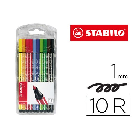 ROTULADOR STABILO ACUARELABLE PEN 68 ESTUCHE DE 10 COLORES SURTIDOS