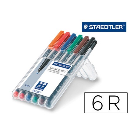 ROTULADOR STAEDTLER LUMOCOLOR RETROPROYECCION PUNTA DE FIBRA PERMANENTE 318 WP ESTUCHE 6 COLORES