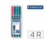 ROTULADOR STAEDTLER LUMOCOLOR RETROPROYECCION PUNTA DE FIBRA PERMANENTE 317 WP ESTUCHE 4 COLORES