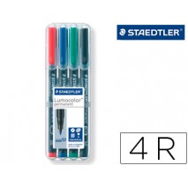 ROTULADOR STAEDTLER LUMOCOLOR RETROPROYECCION PUNTA DE FIBRA PERMANENTE 317 WP ESTUCHE 4 COLORES