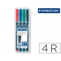 ROTULADOR STAEDTLER LUMOCOLOR RETROPROYECCION PUNTA DE FIBRA PERMANENTE 317 WP ESTUCHE 4 COLORES