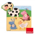 PUZZLE GOULA MADERA 4 PIEZAS ANIMALES GRANJA COLOR