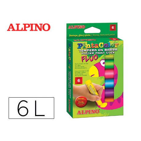 TEMPERA EN BARRA ALPINO PINTACOLOR CAJA DE 6 COLORES FLUOR SURTIDOS