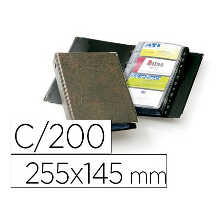 TARJETERO DURABLE VISIFIX 4 ANILLAS 25 FUNDAS CON INDICE ALFABETICO PARA 200 TARJETAS VISITAS 57X90