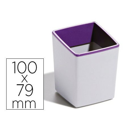 CUBILETE PORTALAPICES DURABLE PLASTICO COLOR GRIS/MORADO CON BASE ANTIDESLIZANTE 100X79X79 MM