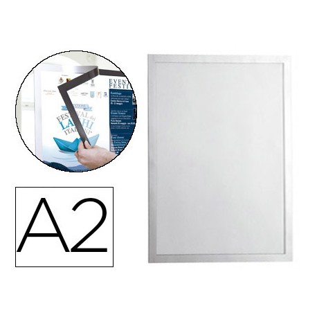MARCO PORTA ANUNCIOS DURABLE MAGNETICO DIN A2 DORSO ADHESIVO REMOVIBLE COLOR PLATA 639X465 MM