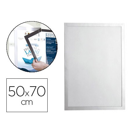 MARCO PORTA ANUNCIOS DURABLE MAGNETICO 50X70 CM DORSO ADHESIVO REMOVIBLE COLOR PLATA