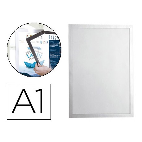 MARCO PORTA ANUNCIOS DURABLE MAGNETICO DIN A1 DORSO ADHESIVO REMOVIBLE COLOR PLATA 886X639 MM