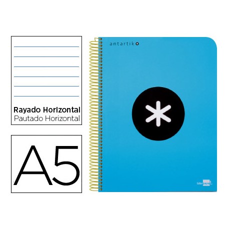 BLOC ESPIRAL LIDERPAPEL A5 MICRO ANTARTIK TAPA POLIPROPI LENO 120 H 100G HORIZONTAL 5 BANDAS 6 TALAD