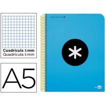 BLOC ESPIRAL LIDERPAPEL A5 MICRO ANTARTIK TAPA POLIPROPILENO 120 H 100G CUADRO 5MM 5 BANDAS 6 AZUL