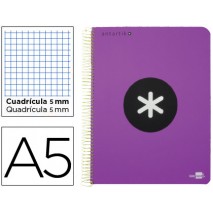 BLOC ESPIRAL LIDERPAPEL A5 MICRO ANTARTIK TAPA POLIPROPILENO 120 H 100G CUADRO 5MM 5 BANDAS 6VIOLETA