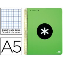 BLOC ESPIRAL LIDERPAPEL A5 MICRO ANTARTIK TAPA POLIPROPILENO 120 H 100G CUADRO 5MM 5BANDAS 6T VERDE