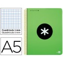 BLOC ESPIRAL LIDERPAPEL A5 MICRO ANTARTIK TAPA POLIPROPILENO 120 H 100G CUADRO 5MM 5BANDAS 6T VERDE