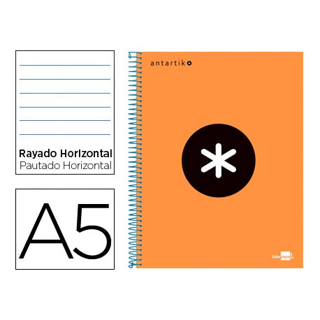 BLOC ESPIRAL LIDERPAPEL A5 MICRO ANTARTIK TAPA FORRADA 120 H 100G HORIZONTAL 5 BANDAS6 TALADROS COLO