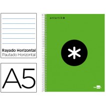 BLOC ESPIRAL LIDERPAPEL A5 MICRO ANTARTIK TAPA FORRADA 120 H 100G HORIZONTAL 5 BANDAS 6TALADROS COLO
