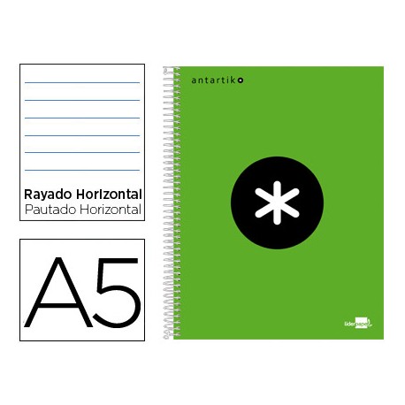 BLOC ESPIRAL LIDERPAPEL A5 MICRO ANTARTIK TAPA FORRADA 120 H 100G HORIZONTAL 5 BANDAS 6TALADROS COLO