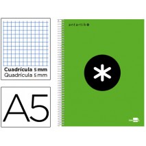 BLOC ESPIRAL LIDERPAPEL A5 MICRO ANTARTIK TAPA FORRADA 120 H 100G CUADRO 5 MM 5 BANDAS 6 TALADROS CO