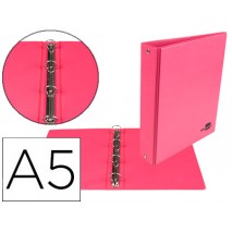 CARPETA DE 4 ANILLAS 25 MM MIXTAS LIDERPAPEL A5 CARTON FORRADO PVC FUCSIA
