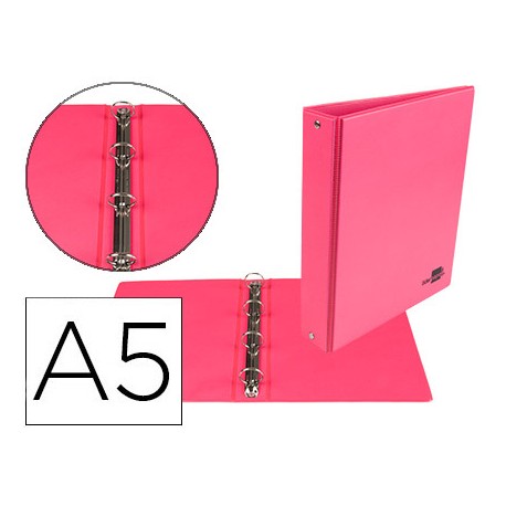CARPETA DE 4 ANILLAS 25 MM MIXTAS LIDERPAPEL A5 CARTON FORRADO PVC FUCSIA