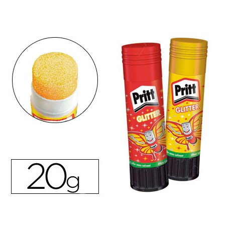 PEGAMENTO PRITT EN BARRA 20 GR GLITTER GLUE STICK EFECTO COLOR AMARILLO Y ROJO