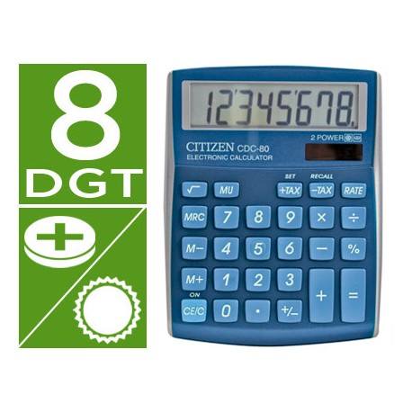 CALCULADORA CITIZEN SOBREMESA CDC-80 8 DIGITOS CELESTE BRILLANTE