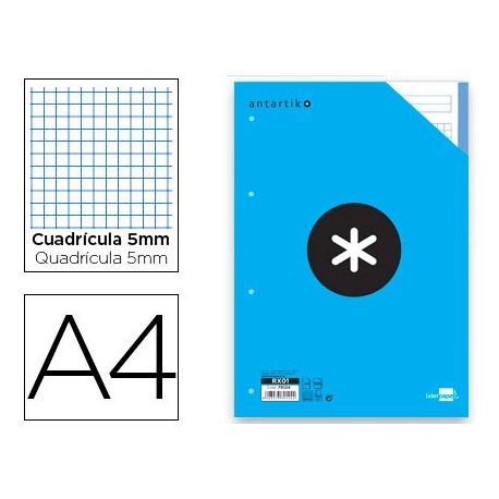 RECAMBIO LIDERPAPEL A4 100 HOJAS 100G/M2 CUADRO 5 MM 4 TALADROS BANDAS DE 5 COLORES ANTARTIK