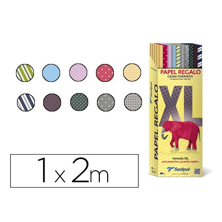 PAPEL FANTASIA SADIPAL VERJURADO XL ROLLO 1X2 MT EXPOSITOR DE 50 UNIDADES SURTIDAS