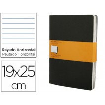 LIBRETA MOLESKINE TAPA DURA RAYADO HORIZONTAL 120 HOJAS 16HOJAS DESMONTABLES COLOR NEGROPACK DE 3 UN