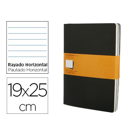LIBRETA MOLESKINE TAPA DURA RAYADO HORIZONTAL 120 HOJAS 16HOJAS DESMONTABLES COLOR NEGROPACK DE 3 UN
