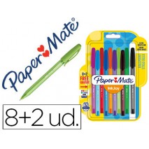 BOLIGRAFO PAPER MATE INKJOY 100 PUNTA MEDIA TRAZO 1 MM PACK 8 + 2 UNIDADES COLORES SURTIDOS