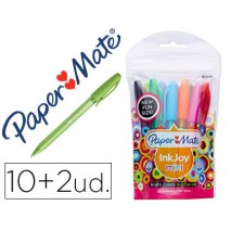 BOLIGRAFO PAPER MATE INKJOY 100 MINI PUNTA MEDIA TRAZO 1 MM PACK 10 + 2 UNIDADES COLORES SURTIDOS