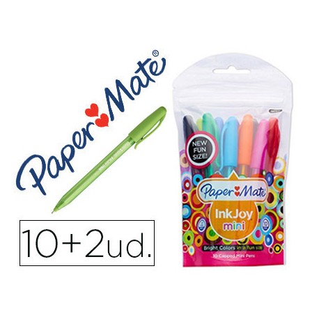 BOLIGRAFO PAPER MATE INKJOY 100 MINI PUNTA MEDIA TRAZO 1 MM PACK 10 + 2 UNIDADES COLORES SURTIDOS