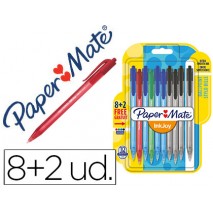 BOLIGRAFO PAPER MATE INKJOY 100 RETRACTIL PUNTA MEDIA TRAZO 1 MM PACK 8 + 2 UNIDADES COLORES SURTIDO