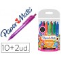 BOLIGRAFO PAPER MATE INKJOY 100 MINI RETRACTIL PUNTA MEDIA TRAZO 1 MM PACK 10 + 2 UNIDADES COLORES S