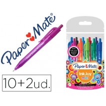 BOLIGRAFO PAPER MATE INKJOY 100 MINI RETRACTIL PUNTA MEDIA TRAZO 1 MM PACK 10 + 2 UNIDADES COLORES S