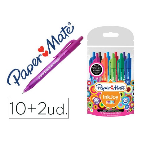 BOLIGRAFO PAPER MATE INKJOY 100 MINI RETRACTIL PUNTA MEDIA TRAZO 1 MM PACK 10 + 2 UNIDADES COLORES S