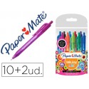BOLIGRAFO PAPER MATE INKJOY 100 MINI RETRACTIL PUNTA MEDIA TRAZO 1 MM PACK 10 + 2 UNIDADES COLORES S